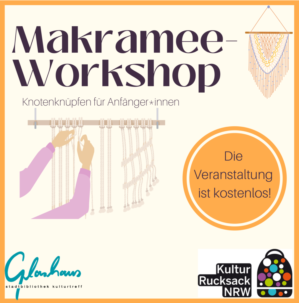 Makramee-Workshop: Knotenknüpfen für Anfänger*innen. Die Veranstaltung ist kostenlos.