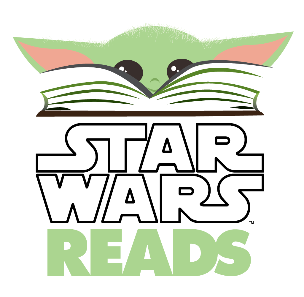 Star Wars Reads: Logo mit Grogu hinter Buch
